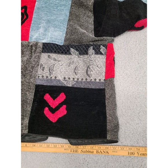 Vintage Allure Sweater Womens Medium Abstract Patchwork Wearable Art Chenille - Picture 14 of 15